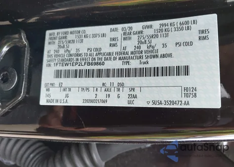 2020 Ford F-150 Xl from USA, damaged, VIN 1FTEW1EP2LFB69860